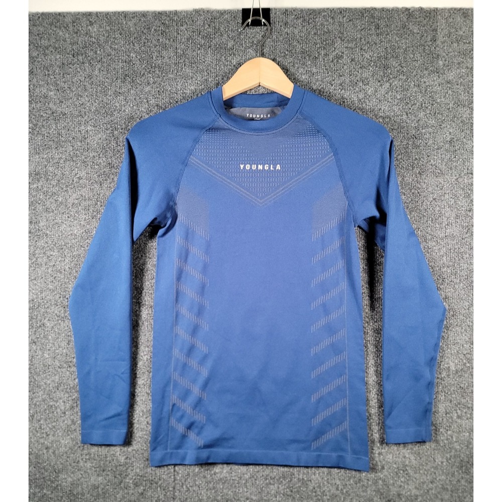 YoungLA Mens Superhero Compression Shirt Long Sleeve Small Blue Compression Gym